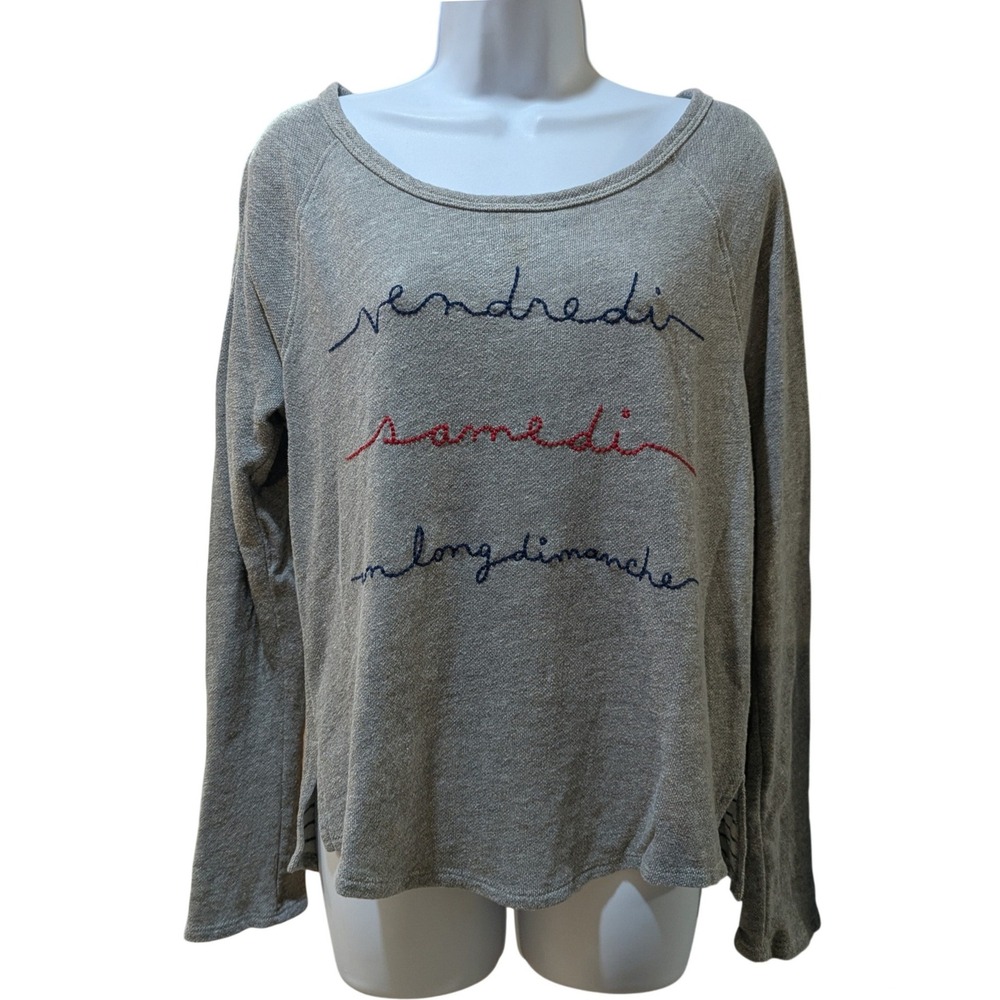 Anthropologie t.la Gray Embroidered French Days Sweatshirt Small USA Made